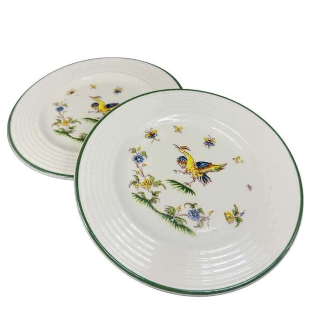 Varages Vieux Fine Porcelain Bird Pattern Plate‎ Dish Set 2 Plates Dishes France